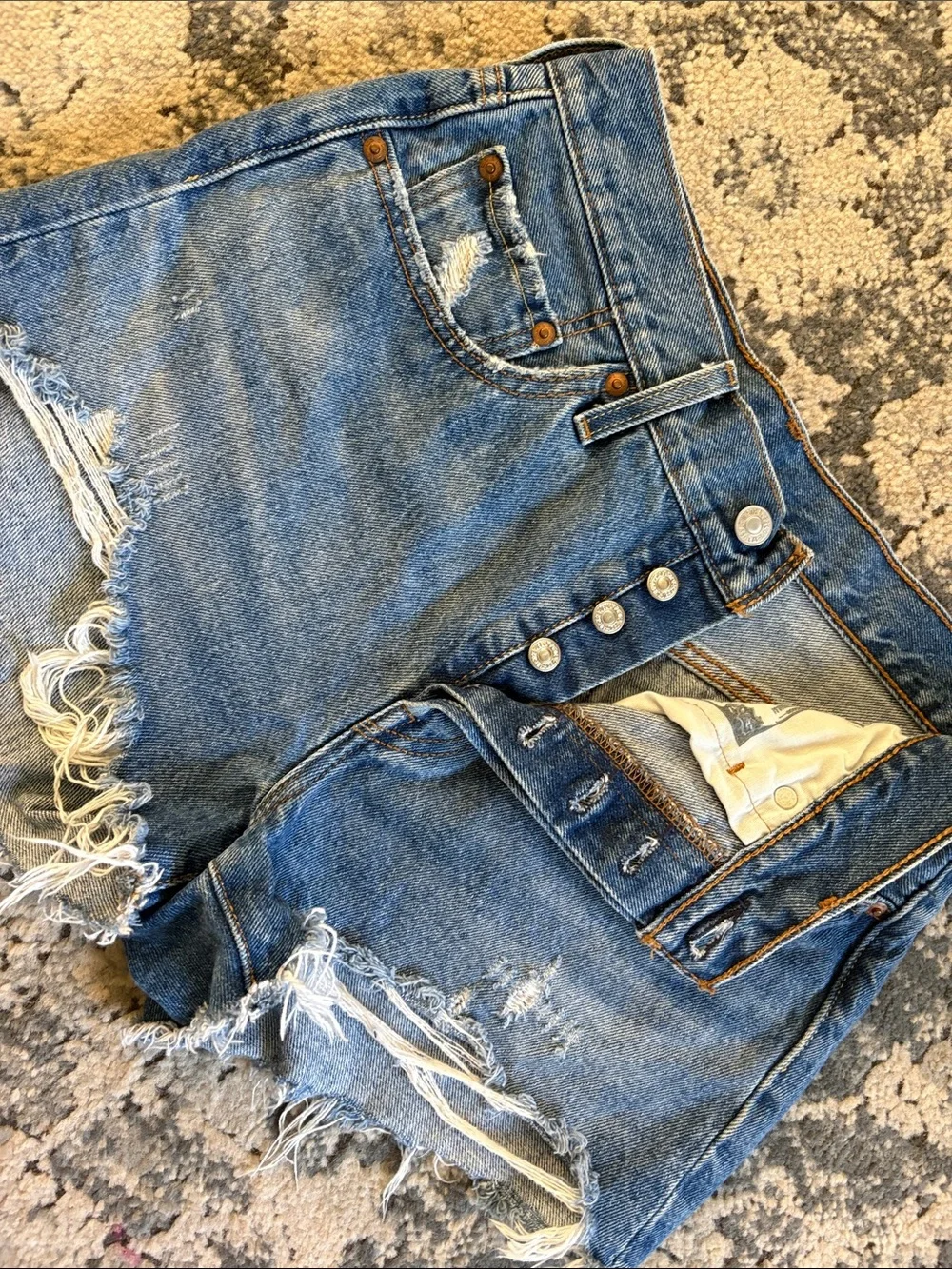 Levi's Women's 501 buttonfly Blue Denim Cutoff Shorts
